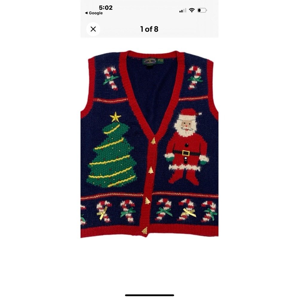 Charter Club Large Lambswool Christmas Santa Vest, Gold Tree Buttons Jingle